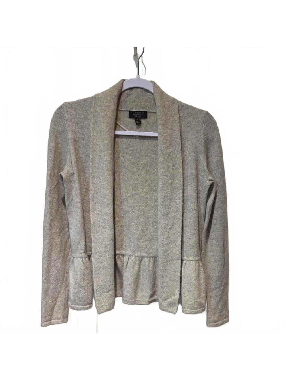 Charter Club Cashmere Luxury Ruffle Hem Gray Open Front Cardigan Sweater Women S